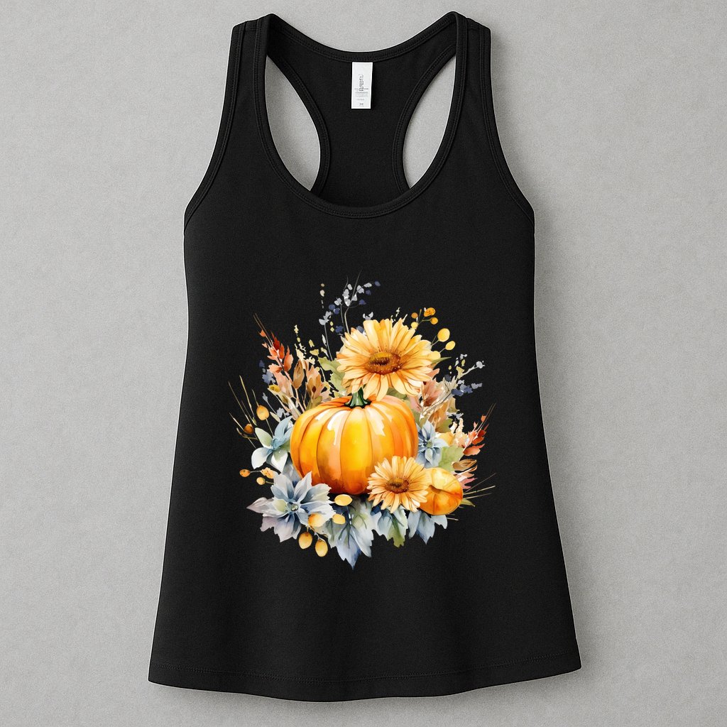 Autumn Pumpkin Cute Floral Halloween Womens Tank Top