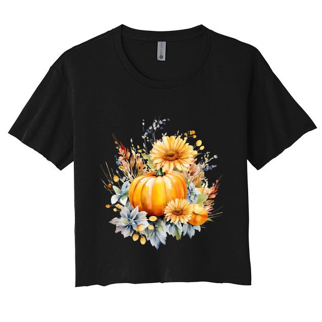Autumn Pumpkin Cute Floral Halloween Crop Top
