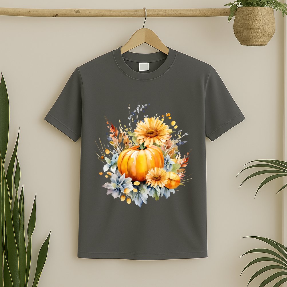 Autumn Pumpkin Cute Floral Halloween T-Shirt