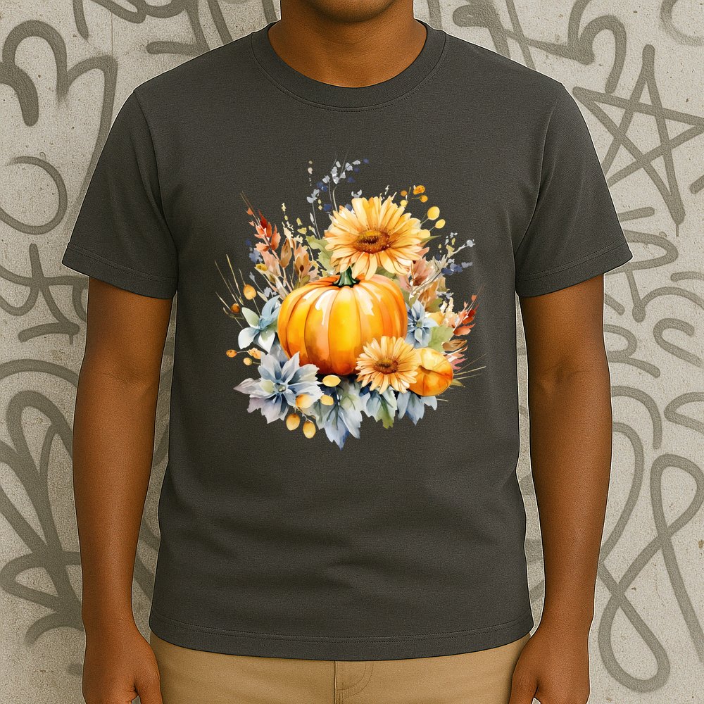 Autumn Pumpkin Cute Floral Halloween T-Shirt