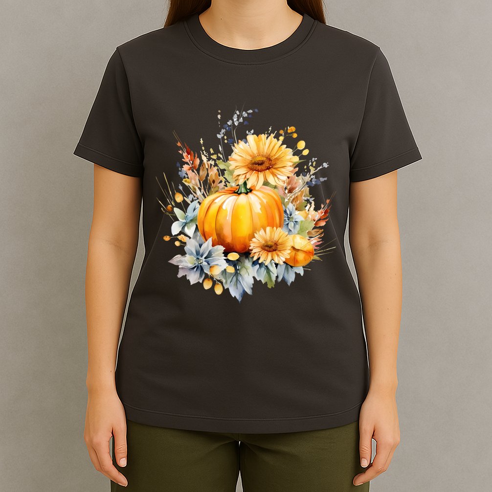 Autumn Pumpkin Cute Floral Halloween T-Shirt