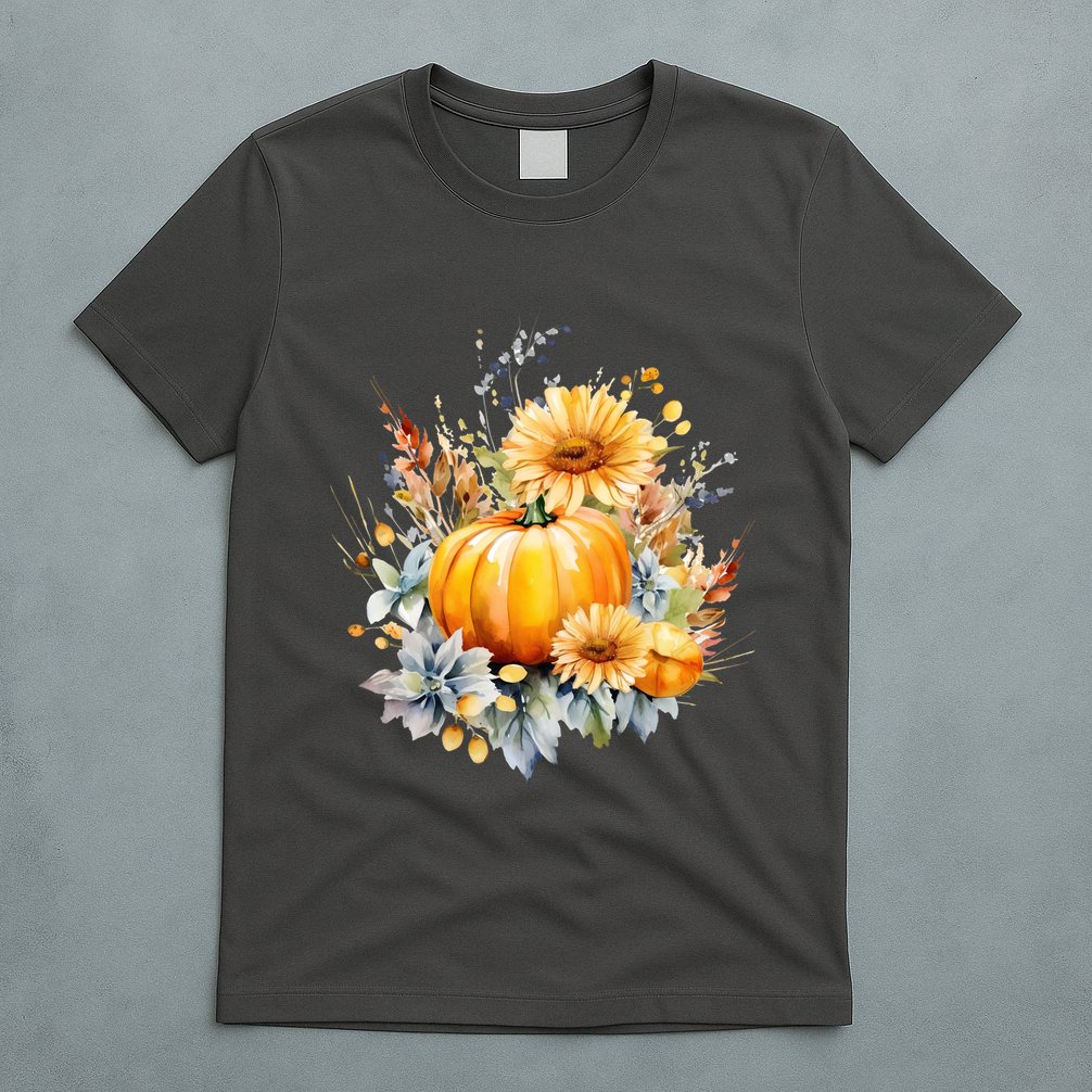 Autumn Pumpkin Cute Floral Halloween T-Shirt