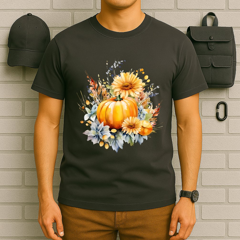 Autumn Pumpkin Cute Floral Halloween T-Shirt