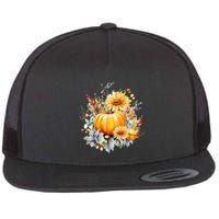 Autumn Pumpkin Cute Floral Halloween Flatbill Hat