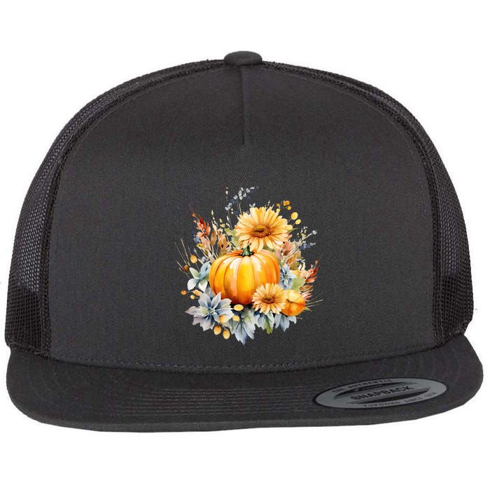 Autumn Pumpkin Cute Floral Halloween Flatbill Hat