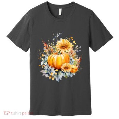 Autumn Pumpkin Cute Floral Halloween Premium T-Shirt