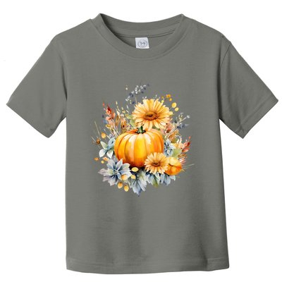 Autumn Pumpkin Cute Floral Halloween Toddler T-Shirt