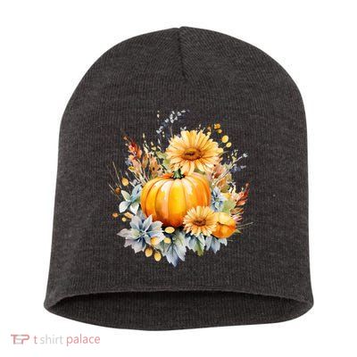 Autumn Pumpkin Cute Floral Halloween Short Acrylic Beanie