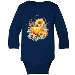 Autumn Pumpkin Cute Floral Halloween Baby Long Sleeve Bodysuit