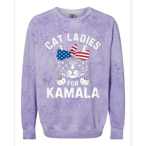 American Patriotic Cat Supports Kamala Harris Cat Ladies For Kamala Patriotic Colorblast Crewneck Sweatshirt