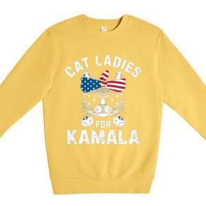 American Patriotic Cat Supports Kamala Harris Cat Ladies For Kamala Patriotic Premium Crewneck Sweatshirt