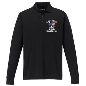 American Patriotic Cat Supports Kamala Harris Cat Ladies For Kamala Patriotic Performance Long Sleeve Polo