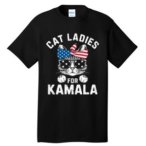 American Patriotic Cat Supports Kamala Harris Cat Ladies For Kamala Patriotic Tall T-Shirt