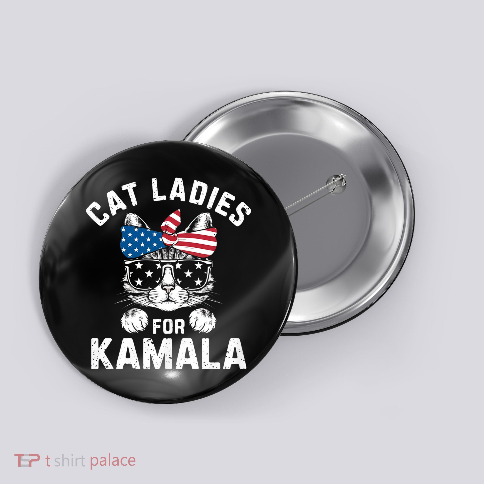 American Patriotic Cat Supports Kamala Harris Cat Ladies For Kamala Patriotic Button