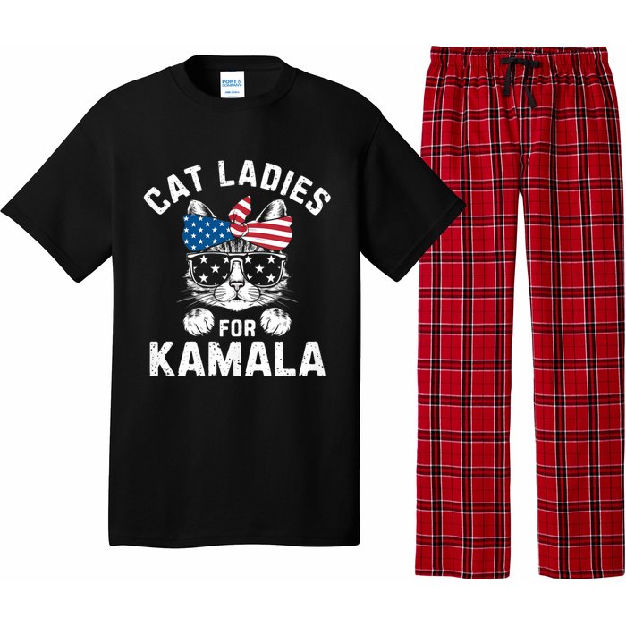 American Patriotic Cat Supports Kamala Harris Cat Ladies For Kamala Patriotic Pajama Set