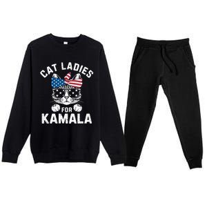 American Patriotic Cat Supports Kamala Harris Cat Ladies For Kamala Patriotic Premium Crewneck Sweatsuit Set