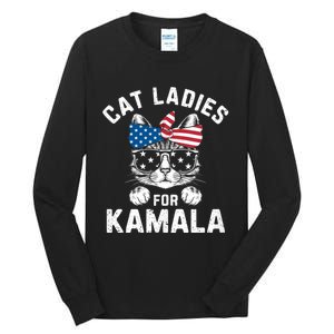 American Patriotic Cat Supports Kamala Harris Cat Ladies For Kamala Patriotic Tall Long Sleeve T-Shirt