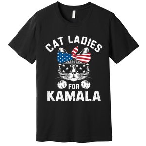 American Patriotic Cat Supports Kamala Harris Cat Ladies For Kamala Patriotic Premium T-Shirt