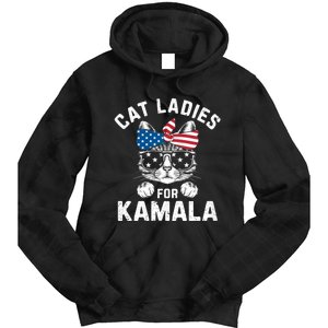 American Patriotic Cat Supports Kamala Harris Cat Ladies For Kamala Patriotic Tie Dye Hoodie