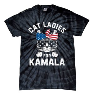 American Patriotic Cat Supports Kamala Harris Cat Ladies For Kamala Patriotic Tie-Dye T-Shirt