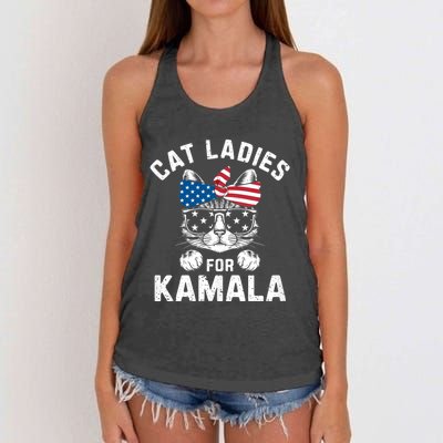 American Patriotic Cat Supports Kamala Harris Cat Ladies For Kamala Patriotic Women's Knotted Racerback Tank