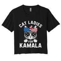 American Patriotic Cat Supports Kamala Harris Cat Ladies For Kamala Patriotic Women's Crop Top Tee