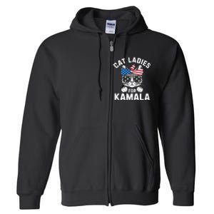 American Patriotic Cat Supports Kamala Harris Cat Ladies For Kamala Patriotic Full Zip Hoodie