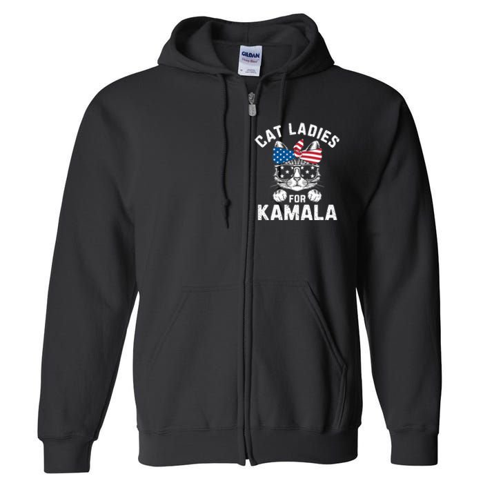 American Patriotic Cat Supports Kamala Harris Cat Ladies For Kamala Patriotic Full Zip Hoodie