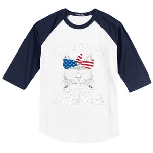 American Patriotic Cat Supports Kamala Harris Cat Ladies For Kamala Patriotic Baseball Sleeve Shirt