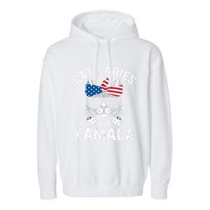 American Patriotic Cat Supports Kamala Harris Cat Ladies For Kamala Patriotic Garment-Dyed Fleece Hoodie