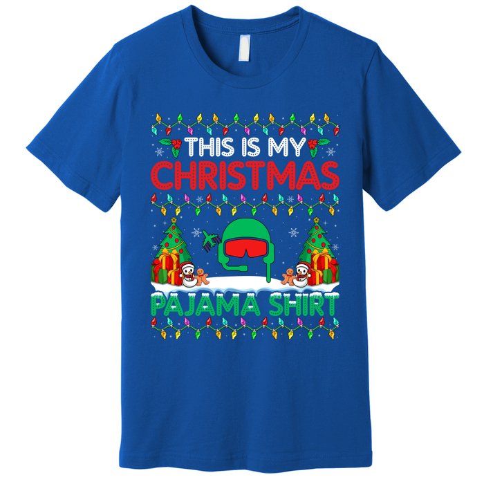 Airplane Pilot Christmas Pajama Meaningful Gift Airline Pilot Xmas Funny Gift Premium T-Shirt