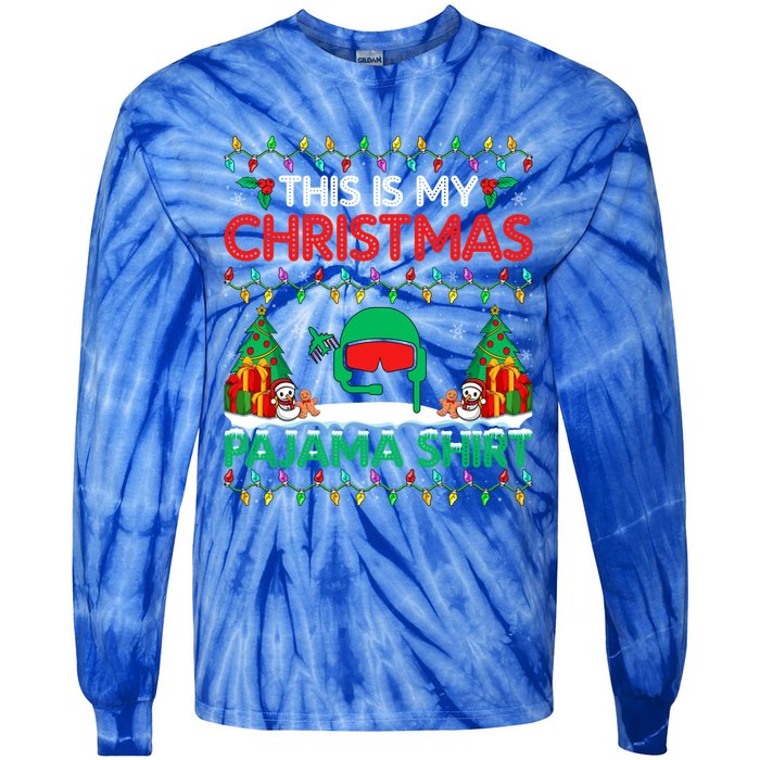 Airplane Pilot Christmas Pajama Meaningful Gift Airline Pilot Xmas Funny Gift Tie-Dye Long Sleeve Shirt