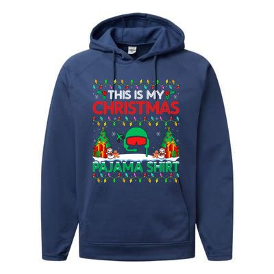 Airplane Pilot Christmas Pajama Meaningful Gift Airline Pilot Xmas Funny Gift Performance Fleece Hoodie