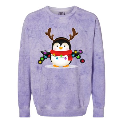 Adorable Penguin Christmas Light Funny Christmas Penguin Funny Gift Colorblast Crewneck Sweatshirt