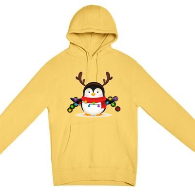 Adorable Penguin Christmas Light Funny Christmas Penguin Funny Gift Premium Pullover Hoodie