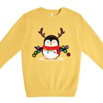 Adorable Penguin Christmas Light Funny Christmas Penguin Funny Gift Premium Crewneck Sweatshirt