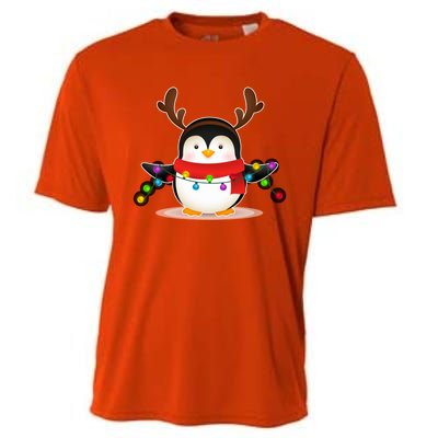 Adorable Penguin Christmas Light Funny Christmas Penguin Funny Gift Cooling Performance Crew T-Shirt