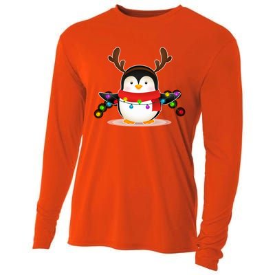 Adorable Penguin Christmas Light Funny Christmas Penguin Funny Gift Cooling Performance Long Sleeve Crew