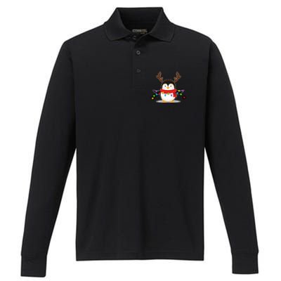 Adorable Penguin Christmas Light Funny Christmas Penguin Funny Gift Performance Long Sleeve Polo