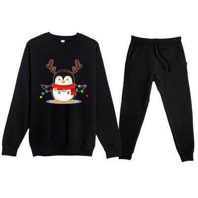 Adorable Penguin Christmas Light Funny Christmas Penguin Funny Gift Premium Crewneck Sweatsuit Set