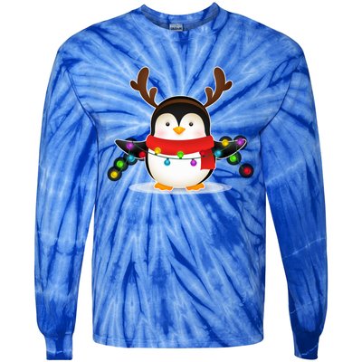 Adorable Penguin Christmas Light Funny Christmas Penguin Funny Gift Tie-Dye Long Sleeve Shirt