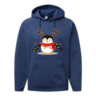 Adorable Penguin Christmas Light Funny Christmas Penguin Funny Gift Performance Fleece Hoodie