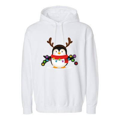 Adorable Penguin Christmas Light Funny Christmas Penguin Funny Gift Garment-Dyed Fleece Hoodie