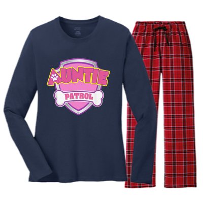 Auntie Patrol Dog Mom Dad Funny Gift Birthday Party Women's Long Sleeve Flannel Pajama Set 