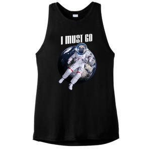 Astronaut Pug Dog I Must Go Ladies PosiCharge Tri-Blend Wicking Tank