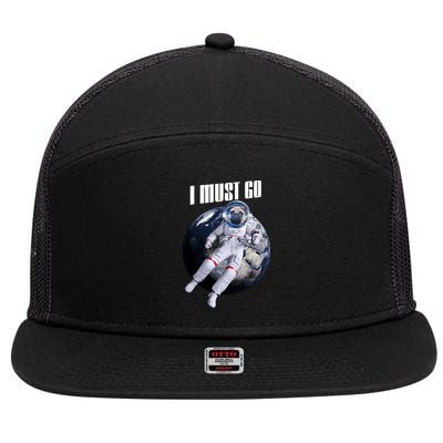 Astronaut Pug Dog I Must Go 7 Panel Mesh Trucker Snapback Hat