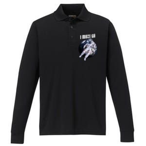 Astronaut Pug Dog I Must Go Performance Long Sleeve Polo