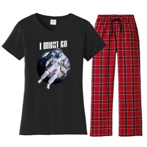 Astronaut Pug Dog I Must Go Women's Flannel Pajama Set