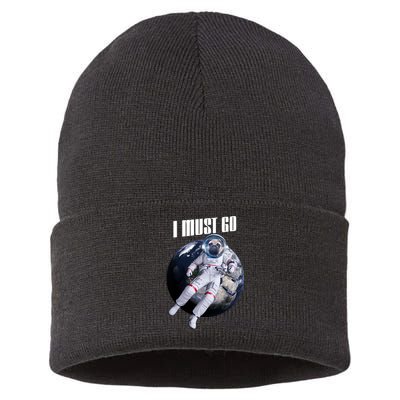 Astronaut Pug Dog I Must Go Sustainable Knit Beanie