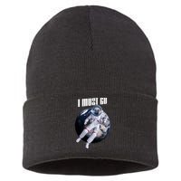 Astronaut Pug Dog I Must Go Sustainable Knit Beanie